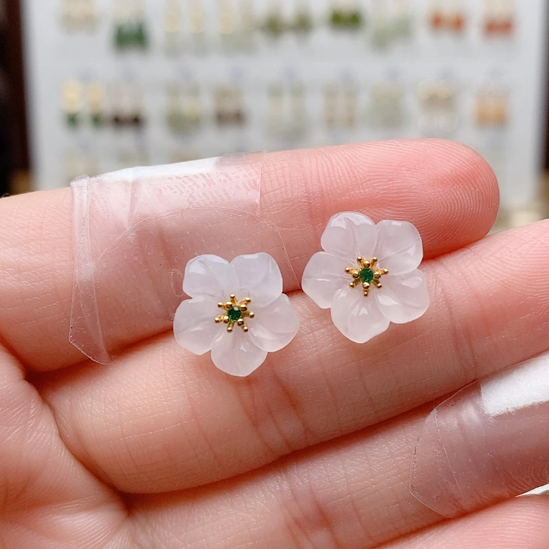 和田玉银S925镶嵌耳饰