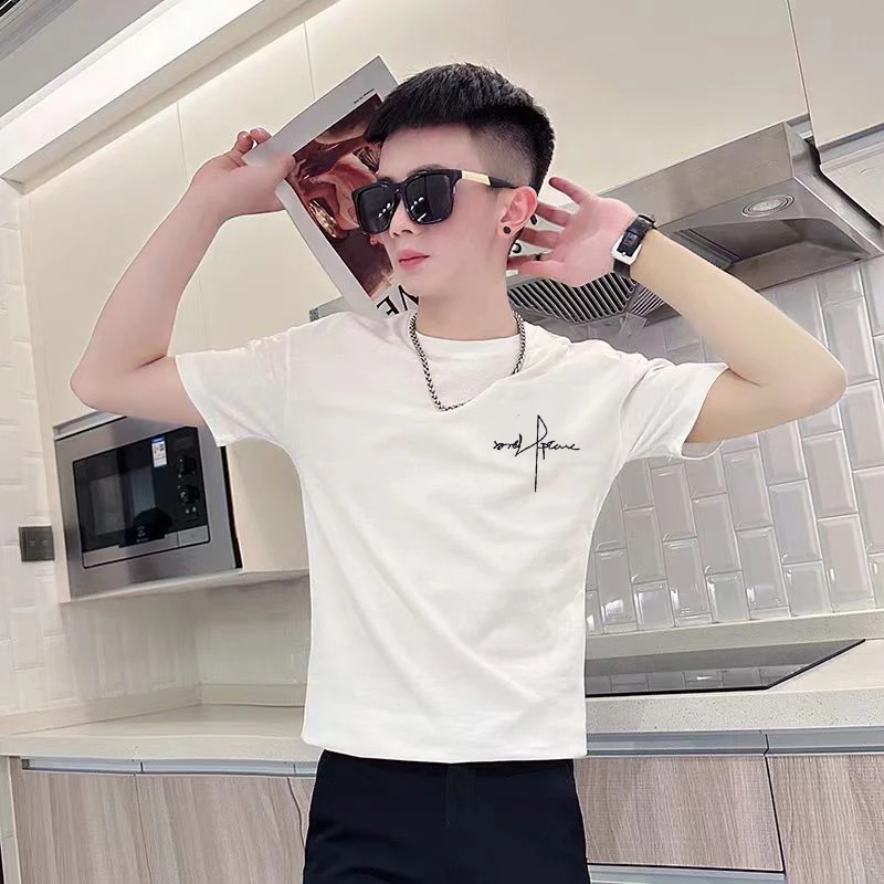 t恤男短袖夏季潮流修身百搭帅气衣服男装体恤潮牌紧身半袖男上衣