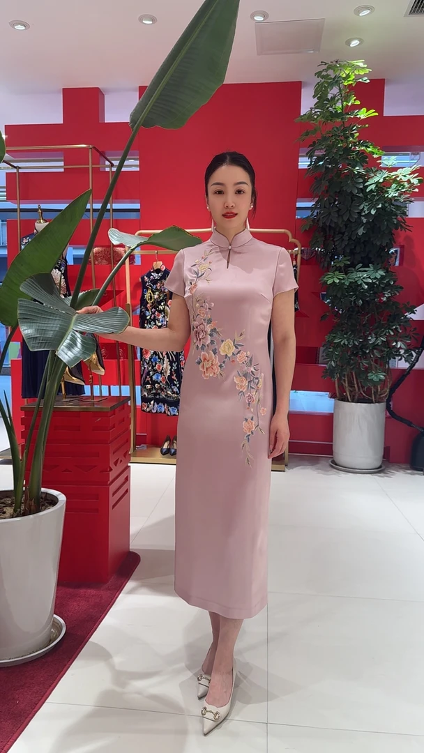 17653六礼刺绣花开富贵婚宴喜婆婆喜妈妈日常旗袍