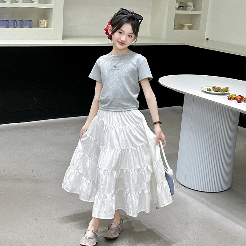 女童漂亮洋气套装裙2025新款夏季女大童超好看裙子儿童白色半身裙