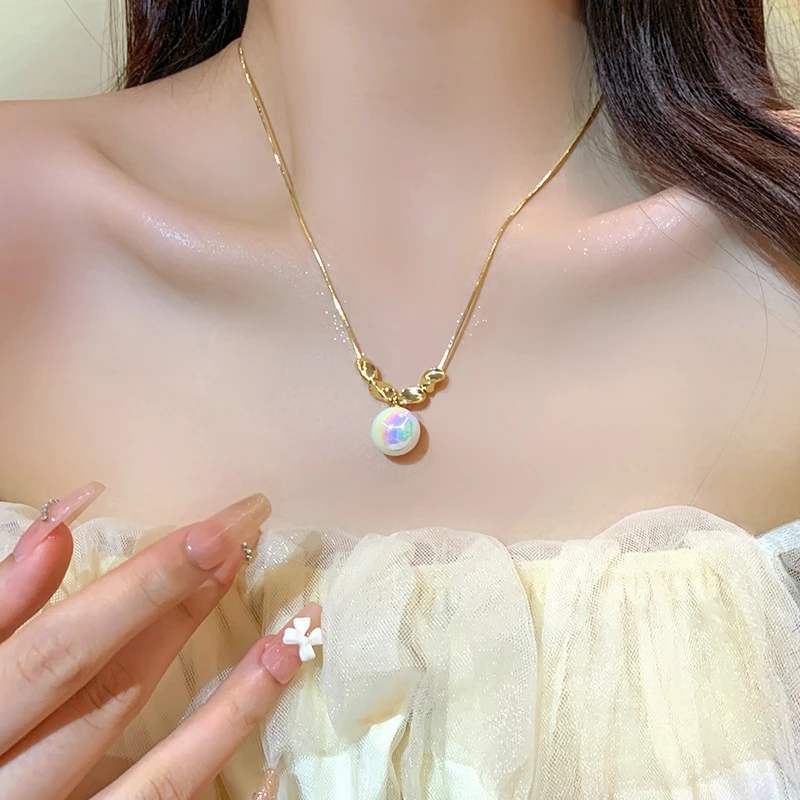 铜陶瓷项链 轻奢小众高级设计感人鱼色珍珠项链百搭气质网红同款