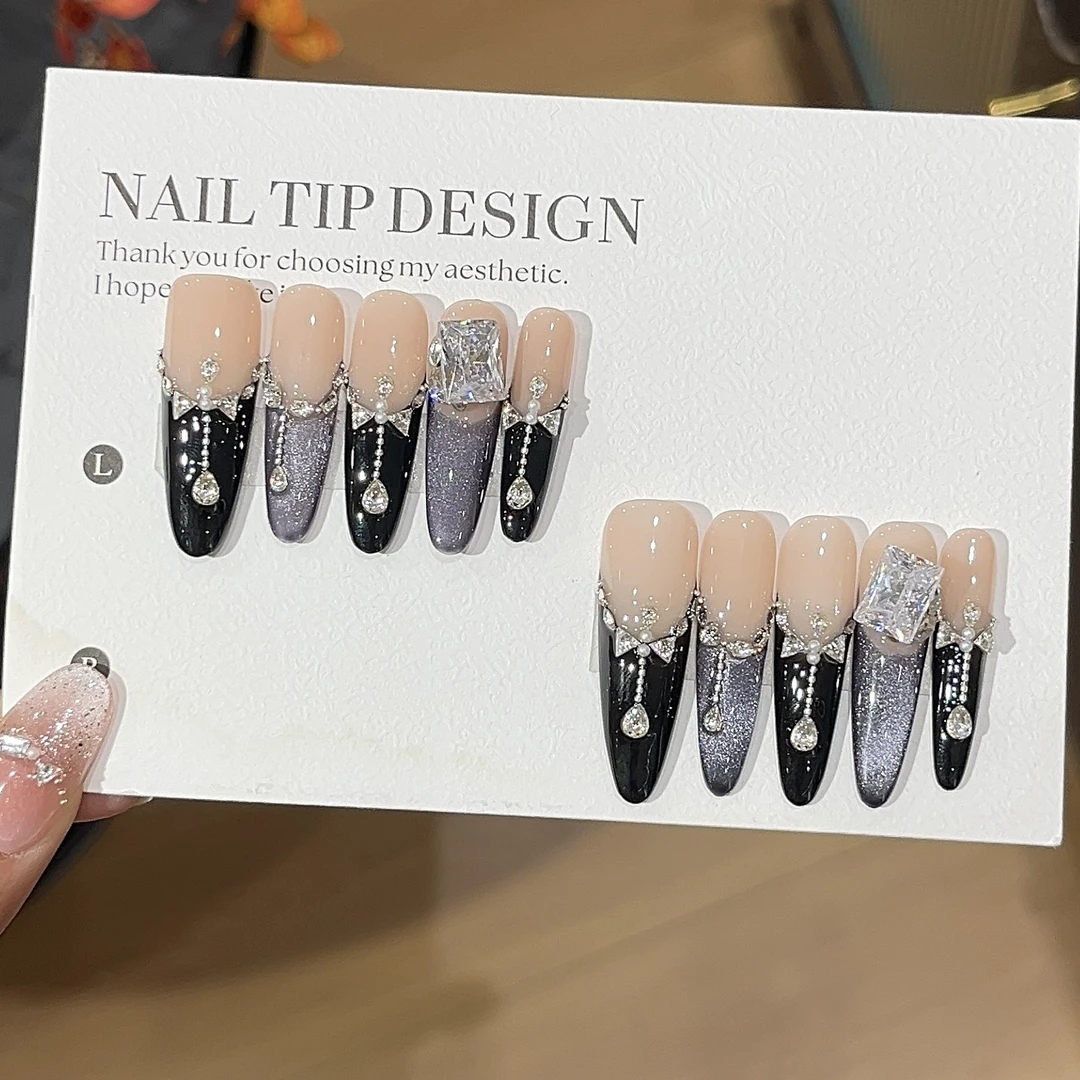 【黑巧树莓】新款纯手工暗黑锆石钻高级感显白穿戴美甲