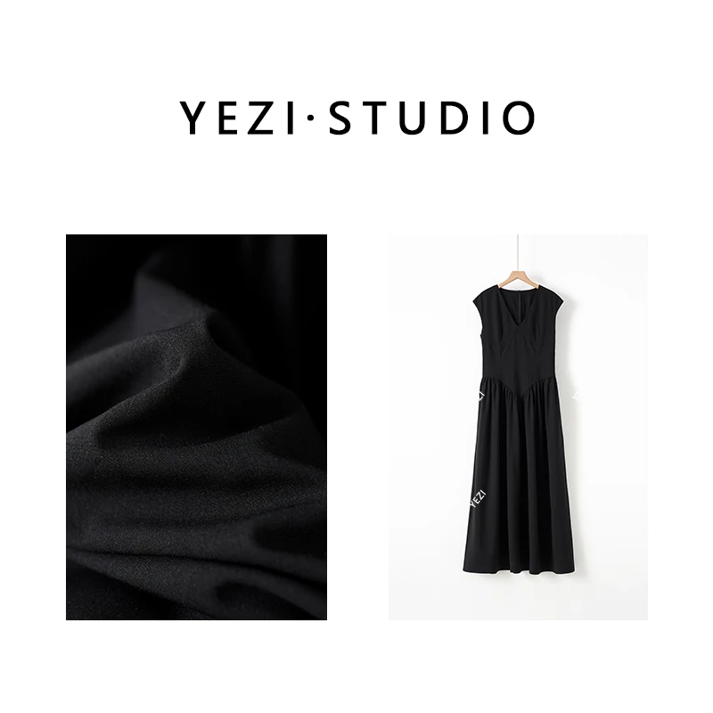 【蒂凡尼】赫本风经典法式分割无袖收腰显瘦长款小黑裙25234017