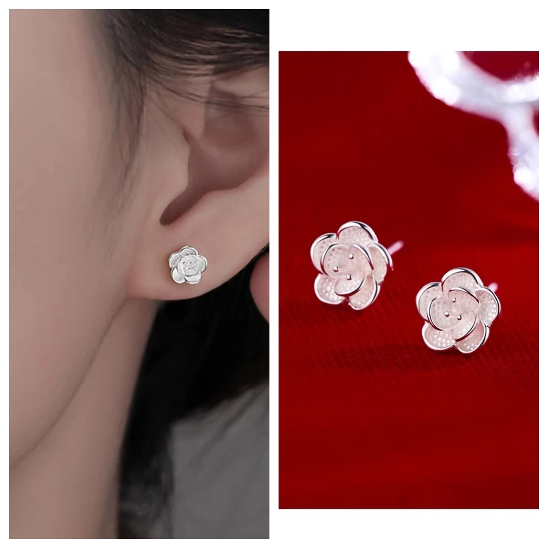 足银耳饰 999纯银山茶花耳钉小众轻奢耳环女高级2025新款爆款耳饰