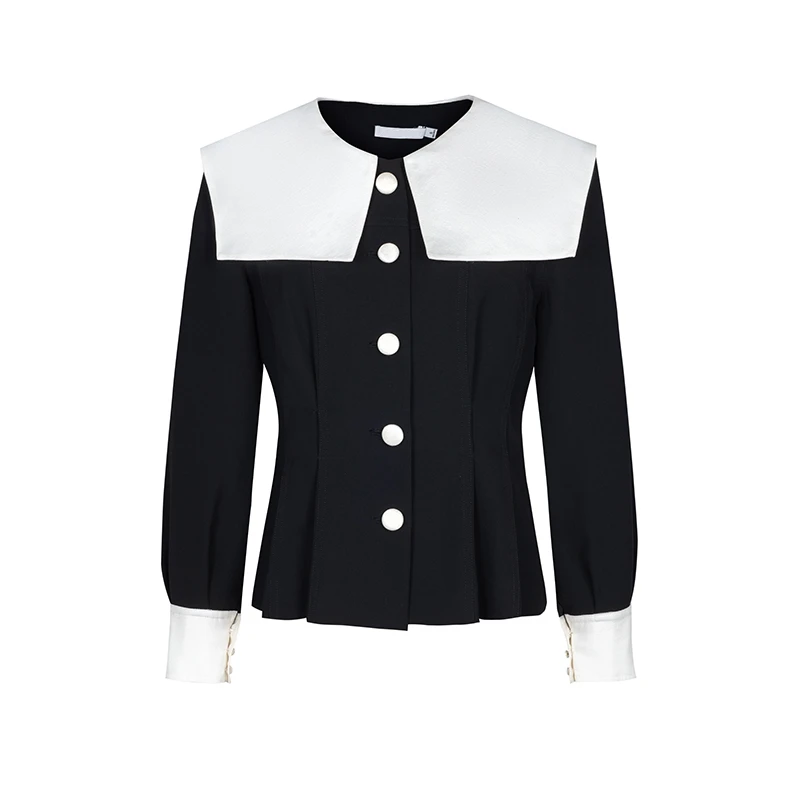 设计师女装2025秋季新款衬衫气质时尚收腰显瘦撞色披肩上衣41019