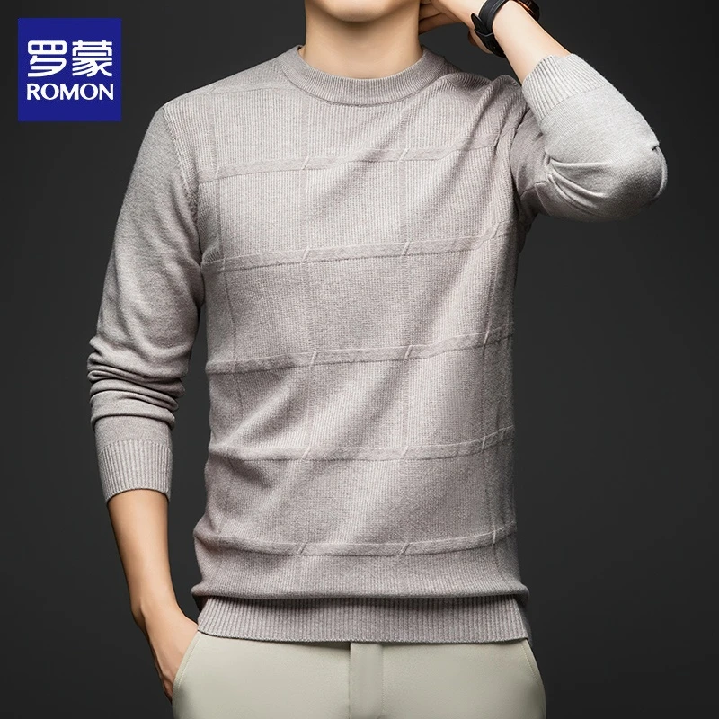 【高端轻奢】罗蒙男士圆领毛衣2025年秋季新款套头慵懒风上衣服男装