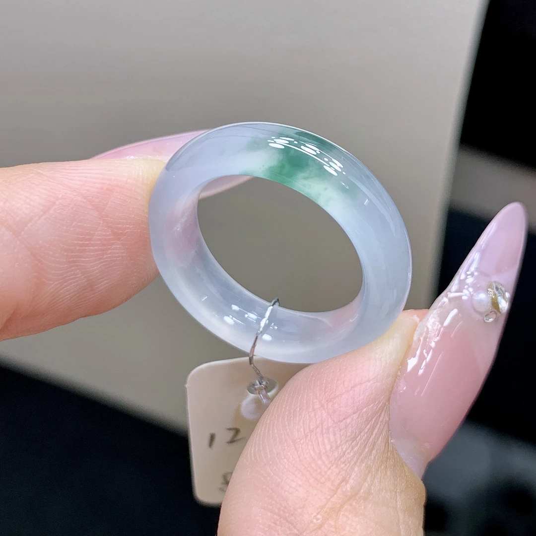 12-13号 白冰透底飘花特色清爽翡翠缅甸戒圈 内径16.6-5.5-4