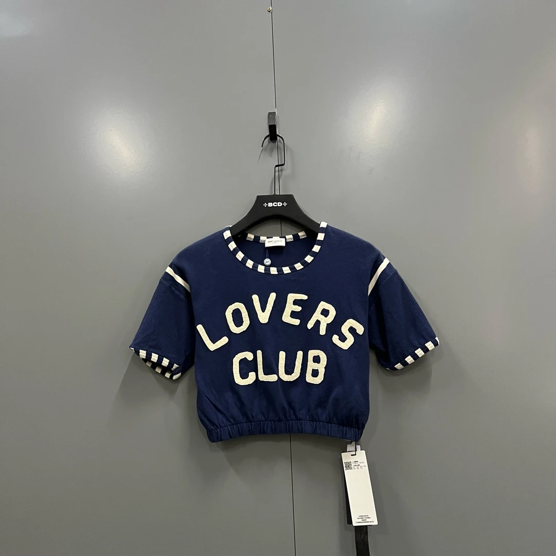 95新 YSL/圣罗兰 tt1 slp 蓝色字母印花短袖 XS码/98新/017132