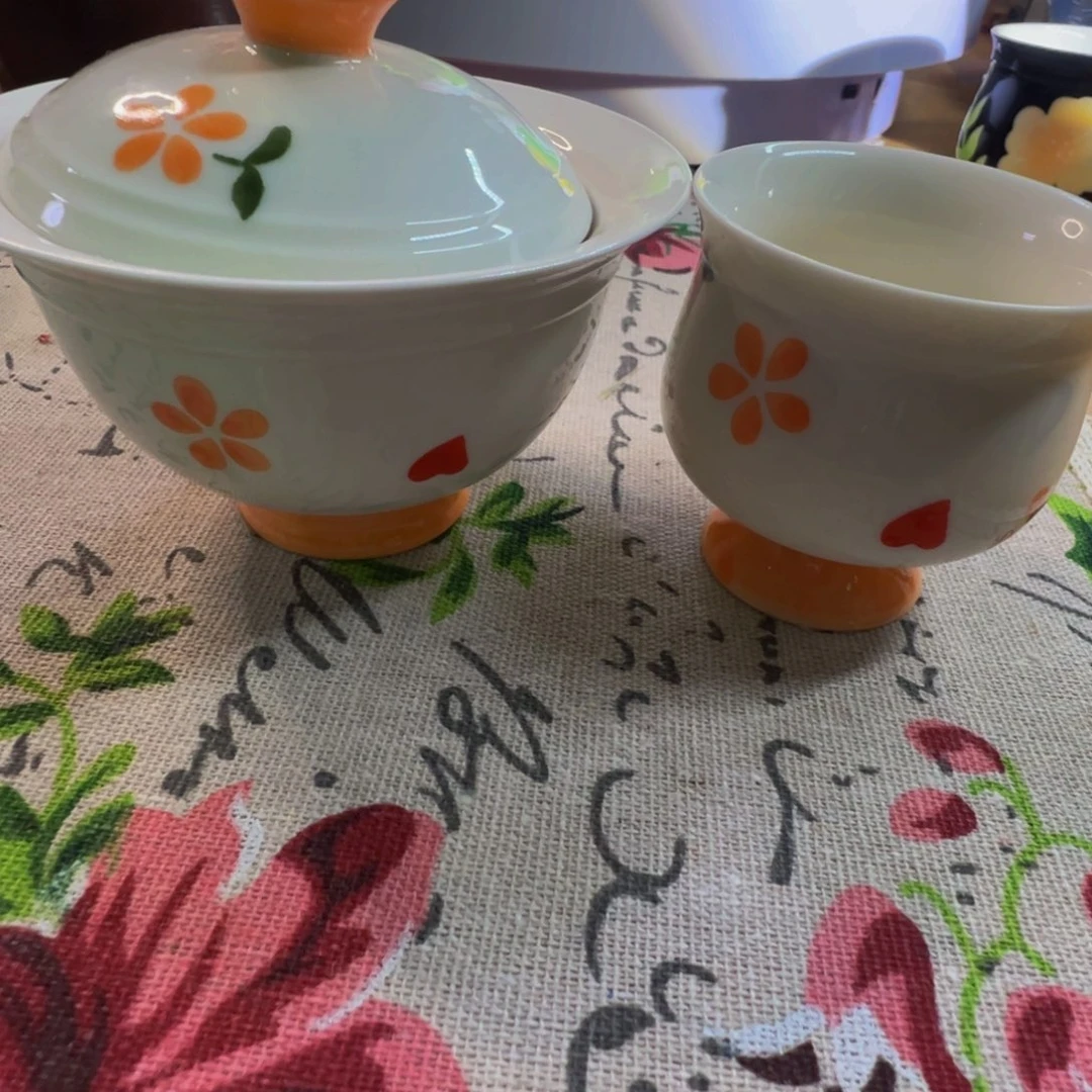 心想事橙盖碗套组一碗一杯
