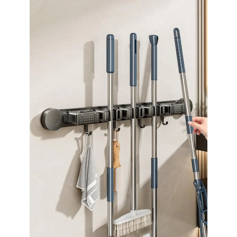 家用多功能拖把架吸盘免打孔壁挂式架子墙上固定挂钩浴室收纳神器
