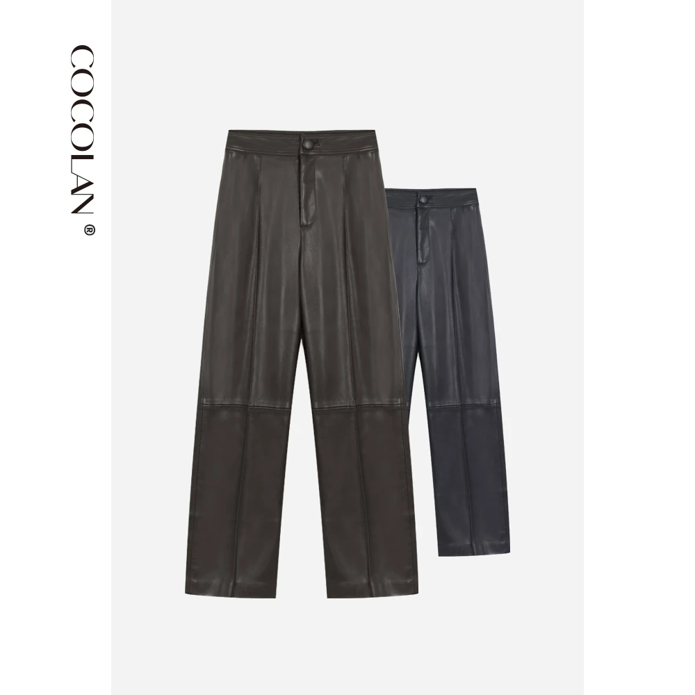 COCOLAN【皮卡】蛋白皮PU九分裤休闲女皮裤Q56KZ2272