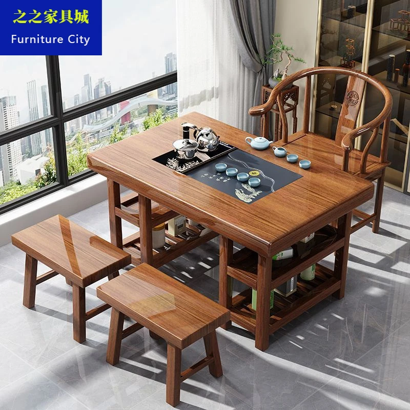 轻奢客厅阳台实木大板茶桌桌椅组合中式泡茶桌体家用整套茶台泡茶