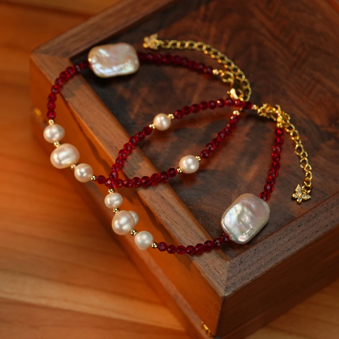 【小霞珠宝】水晶轻奢时尚复古编织红色简约镶嵌素款WE137