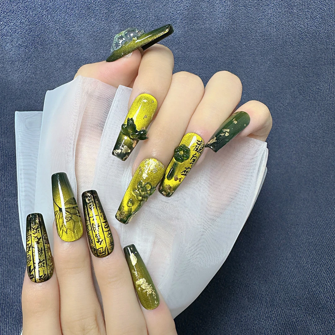 【高定1】【佛缘】M哥纯手绘穿戴甲重工雕花猫眼佛系气质显白国风