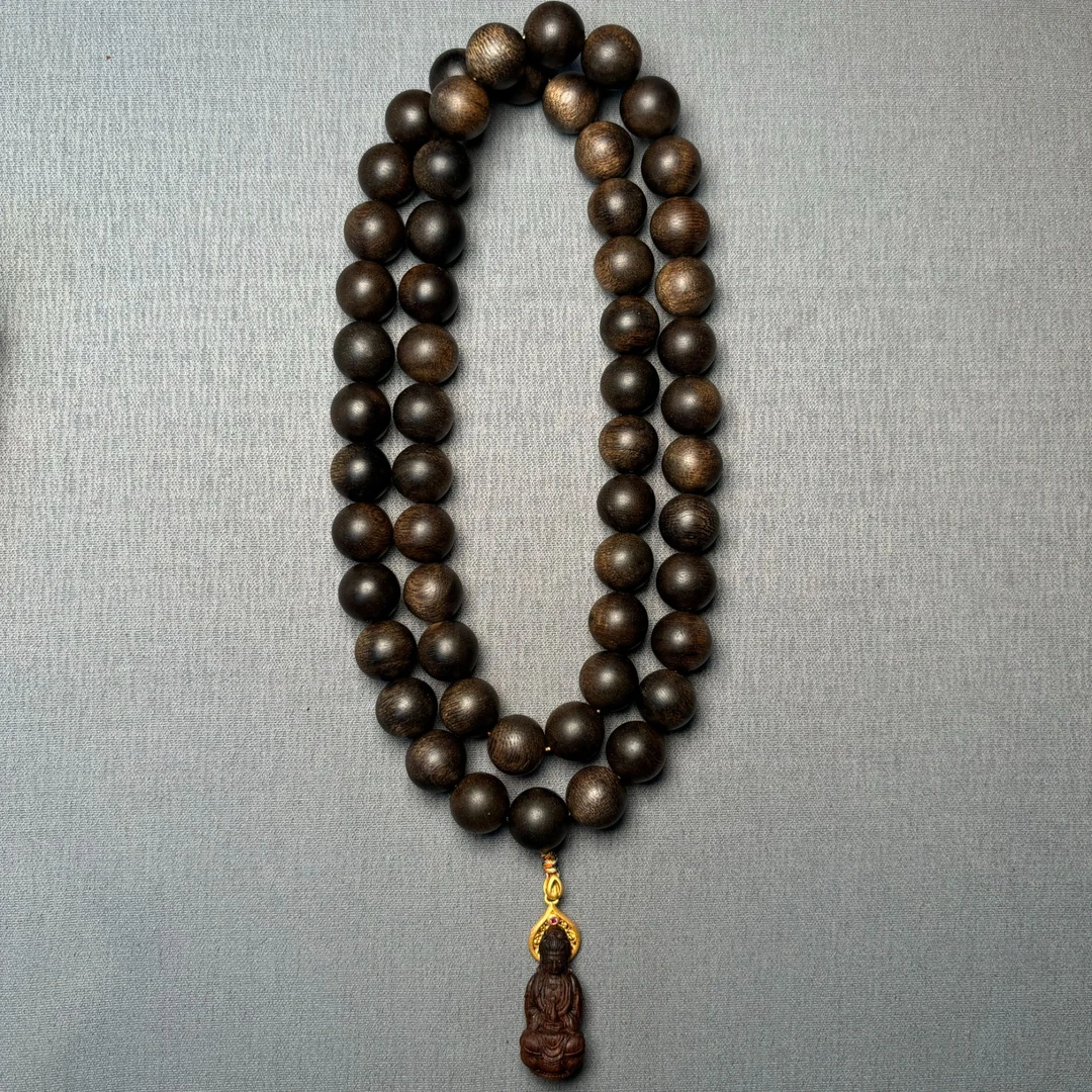 YDM085 沉香圆珠项链尺寸约12mm搭配沉香木雕观音吊坠 多样性发货
