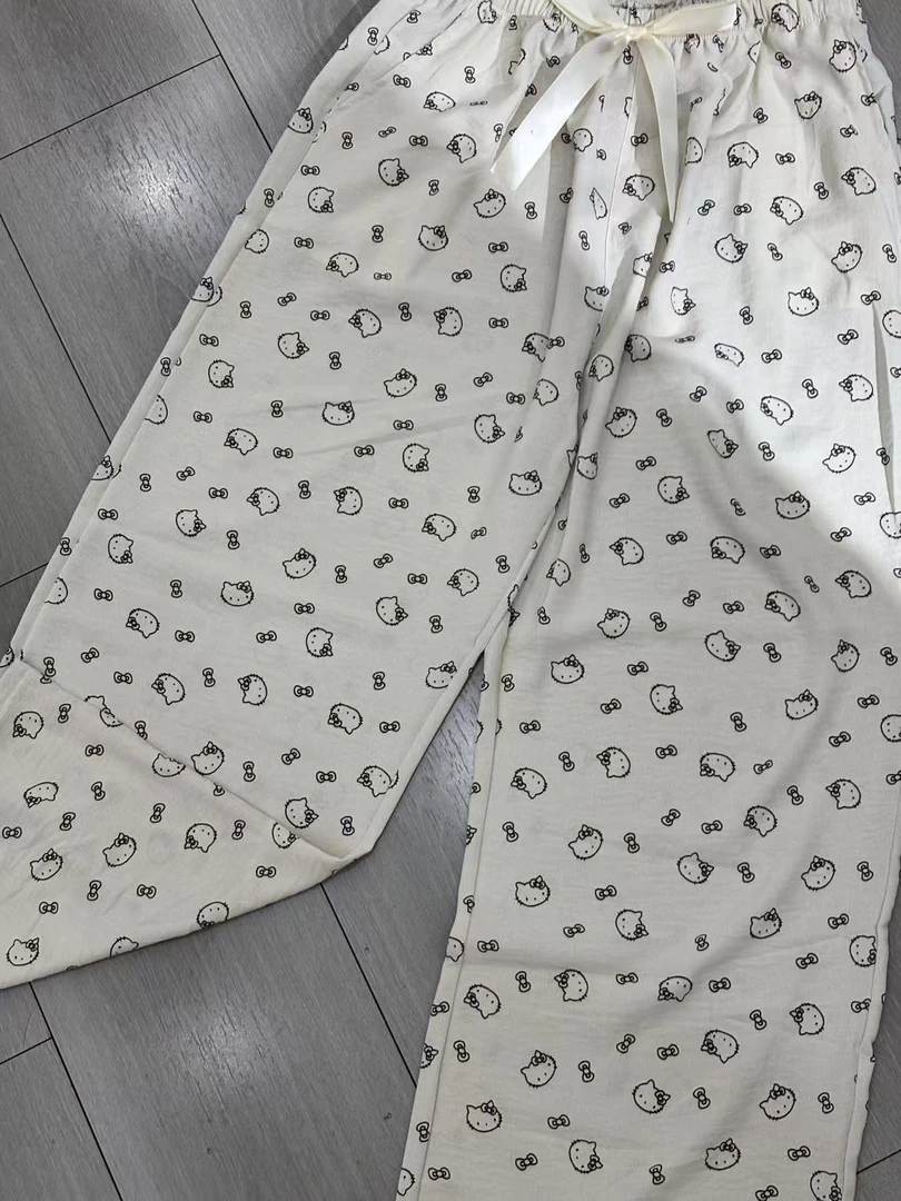 卡通满印高腰休闲直筒裤女夏季薄款宽松垂感裤