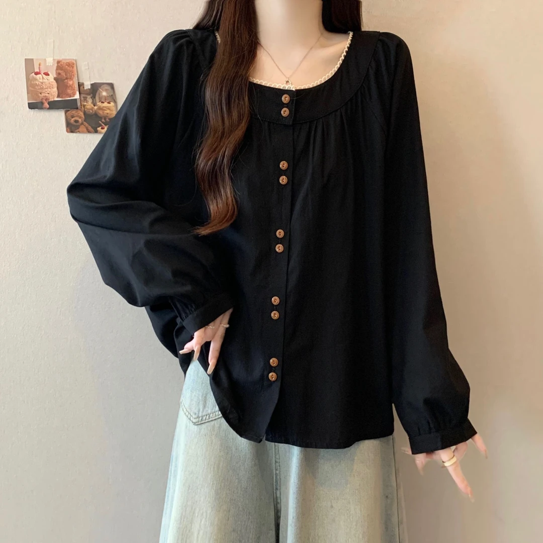 大码遮肚子法式长袖衬衫女春秋新款胖MM宽松显瘦百搭洋气减龄上衣