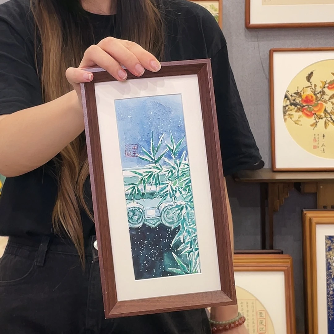 小***儿书法手绘带框尺寸：16*29