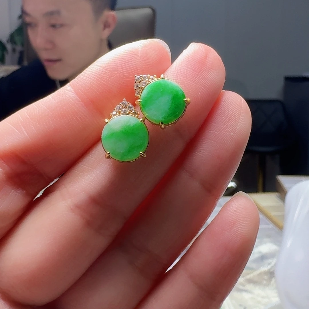 翡翠银S925镶嵌耳饰天然