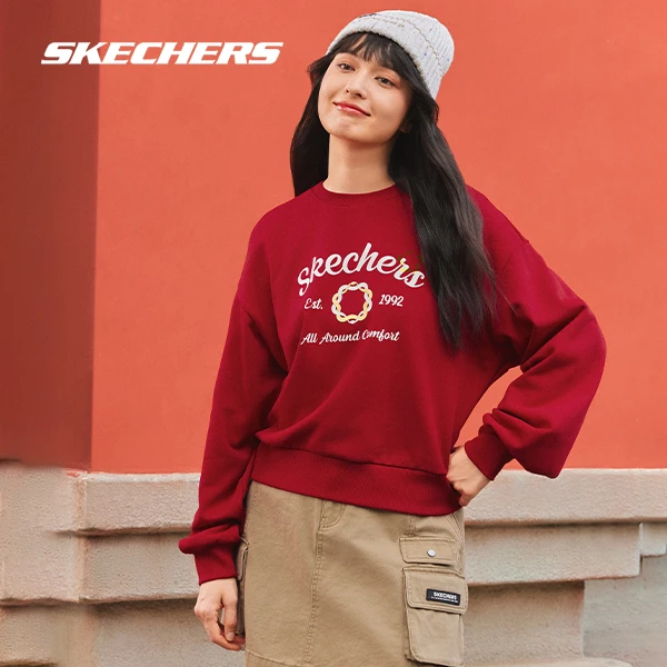 斯凯奇【新年战袍】2025春新款男女同款撞色加绒长袖卫衣L125W094