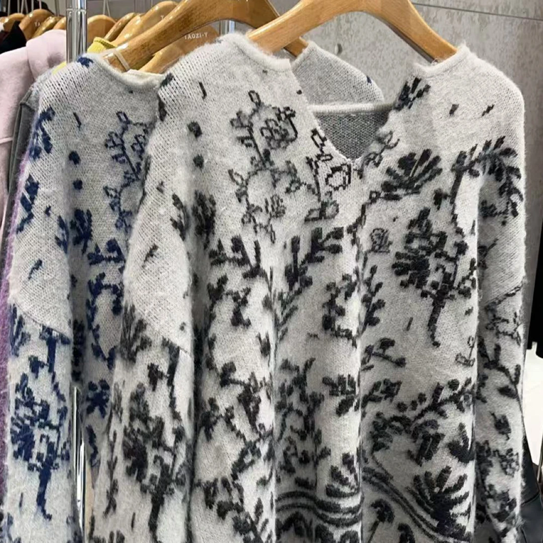 桃子自制 133 秋冬青花瓷慵懒风保暖毛衣