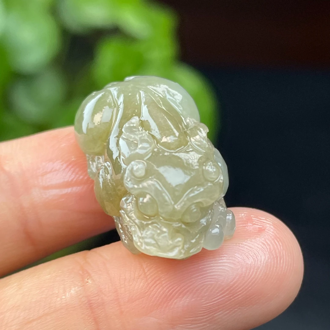 天然缅甸翡翠冰胶茶黄貔貅吊坠毛货买断需抛光尺寸32/14.6/12.6