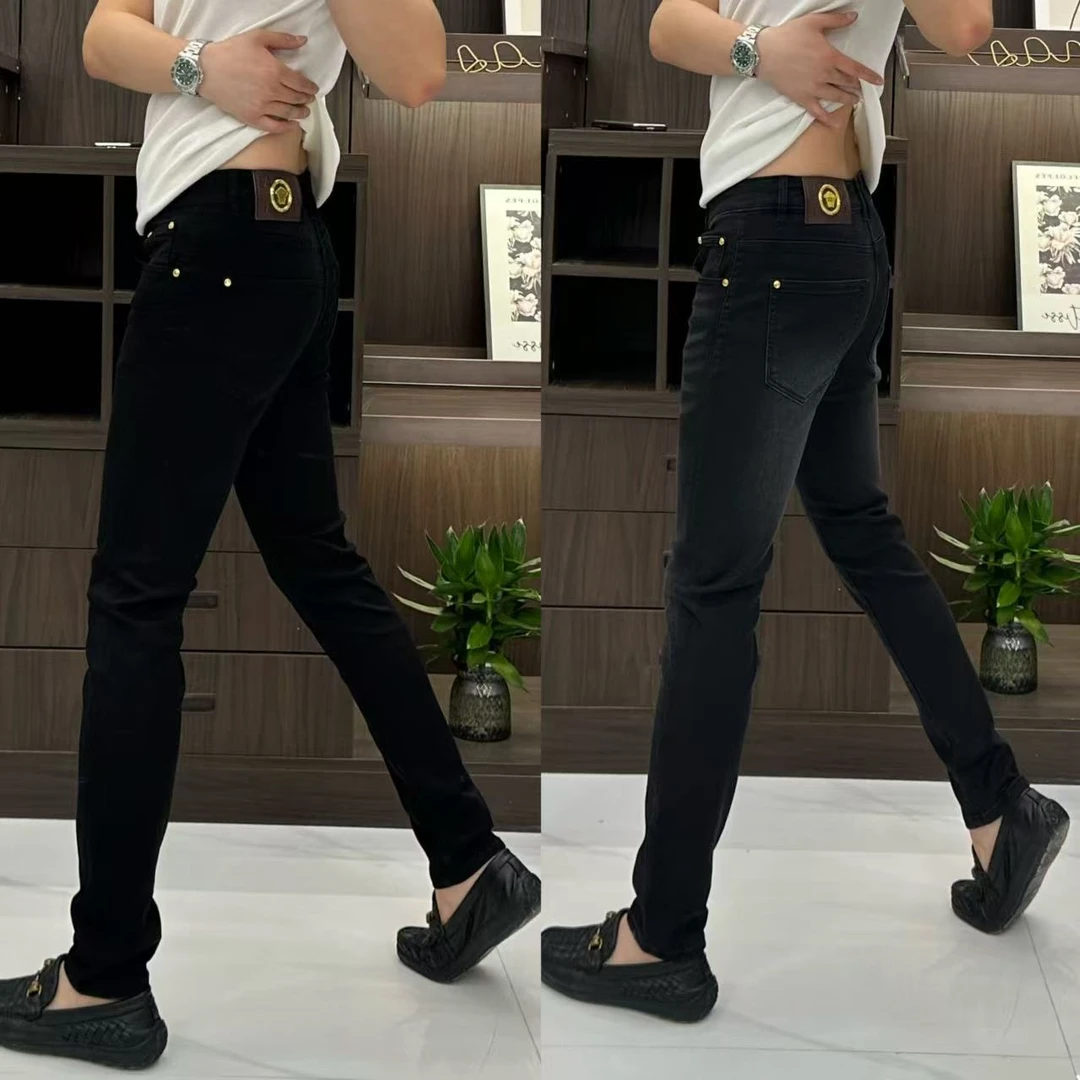 2510男士英伦风黑灰牛仔裤bf轻奢大气显瘦休闲小脚牛仔裤