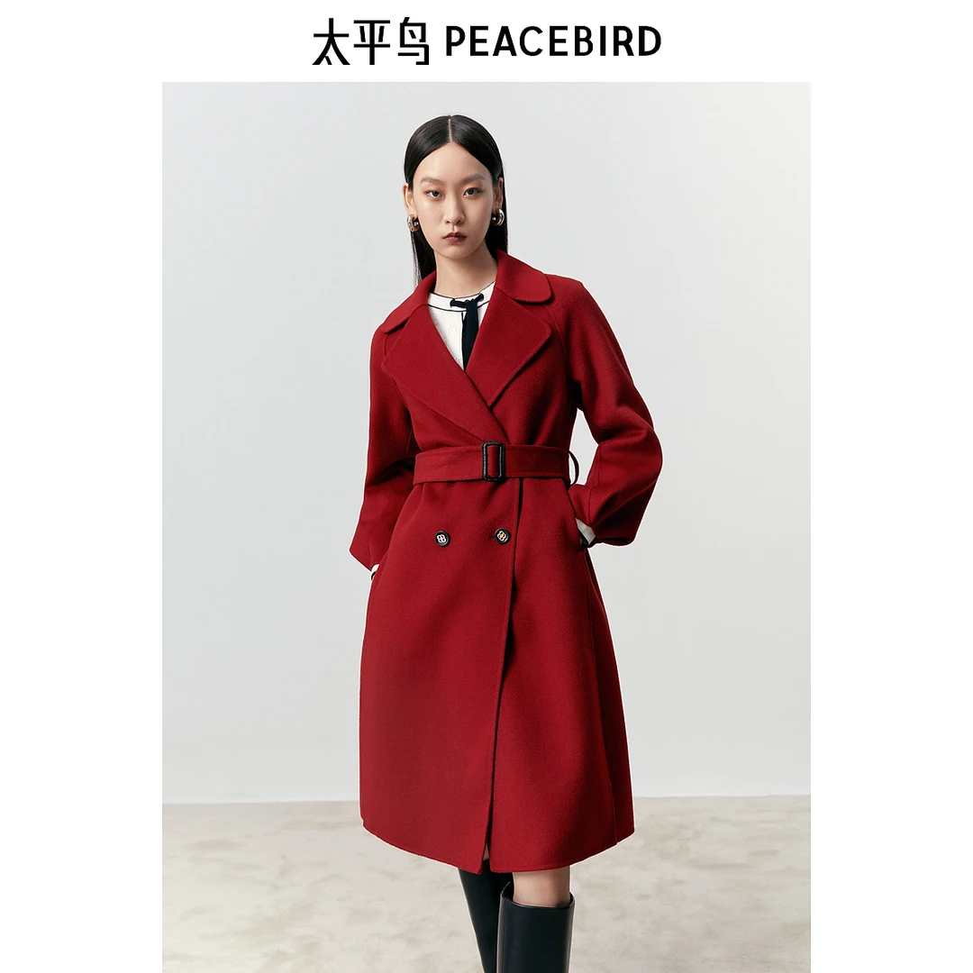 【粉丝专属】太平鸟女装灯笼袖全羊毛双面呢大衣A1AAD4275