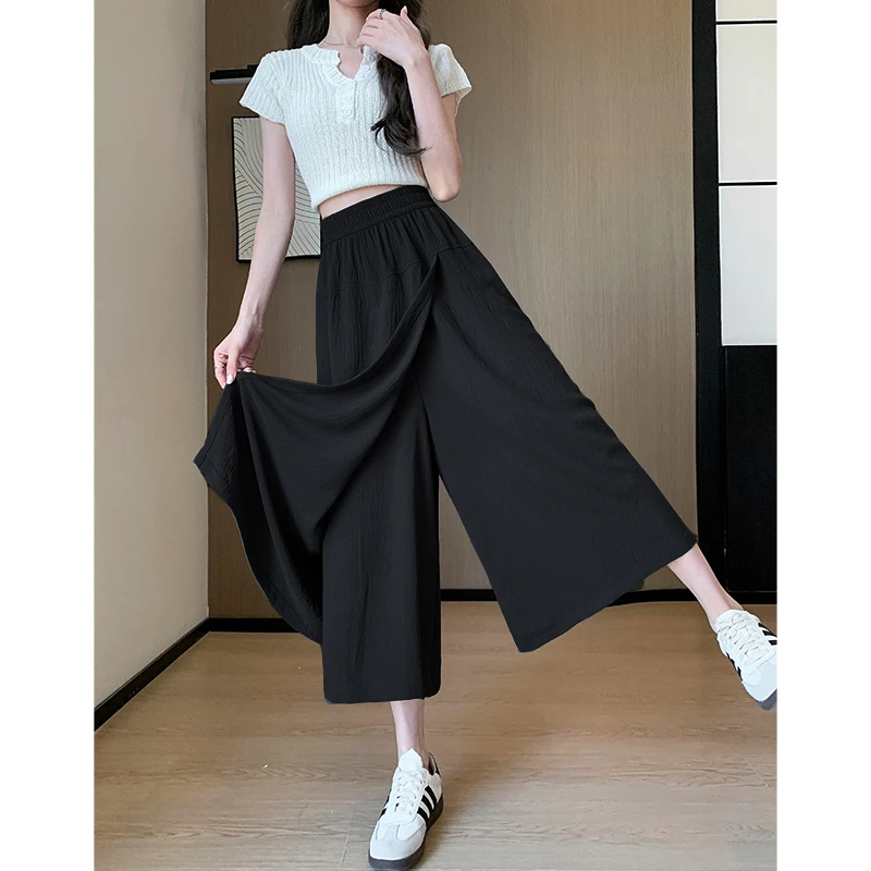 黑色半身裙裤女2025夏季新款高腰小个子清凉防晒阔腿裤显瘦裙裤