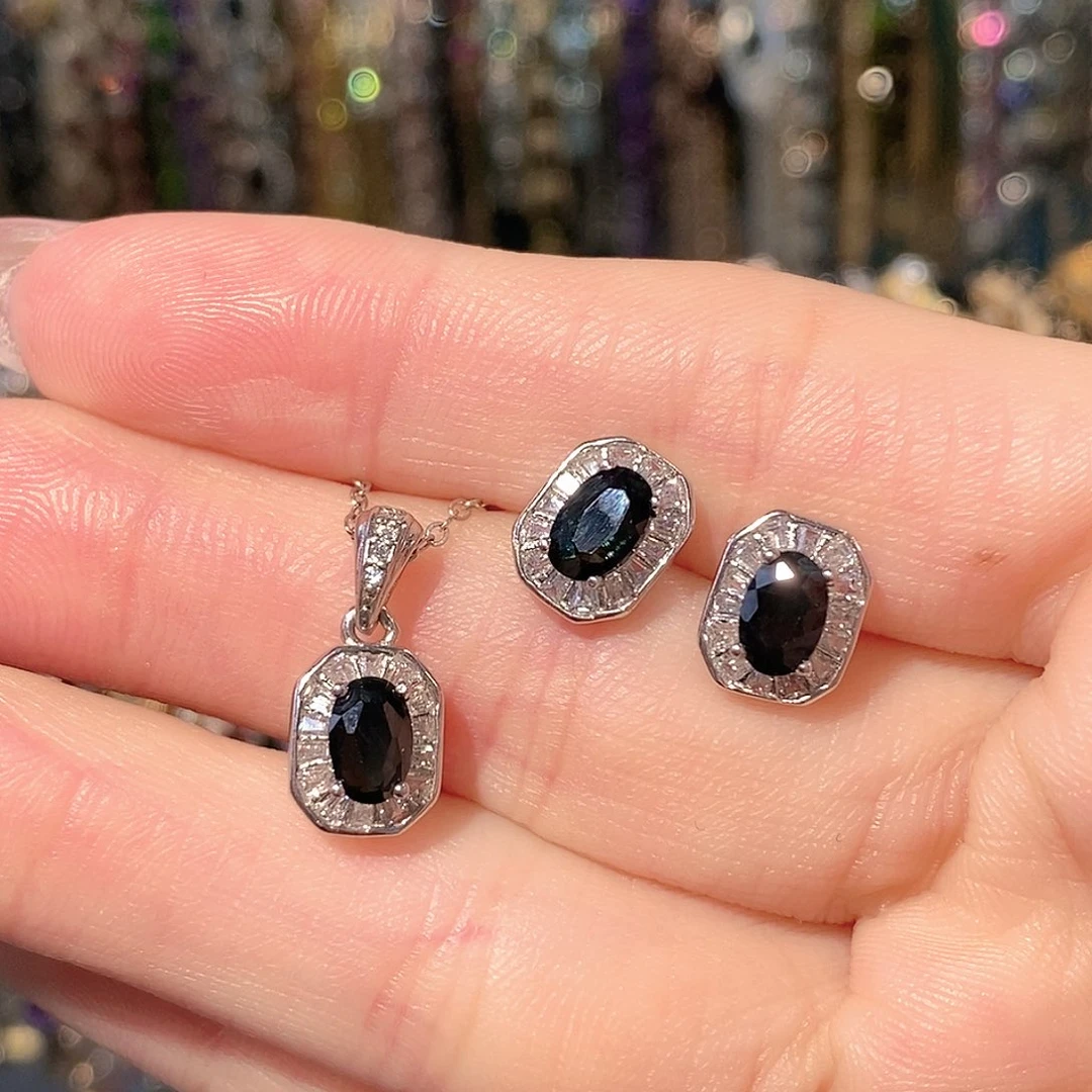 套装蓝宝石银S925镶嵌天然蓝宝石福利款