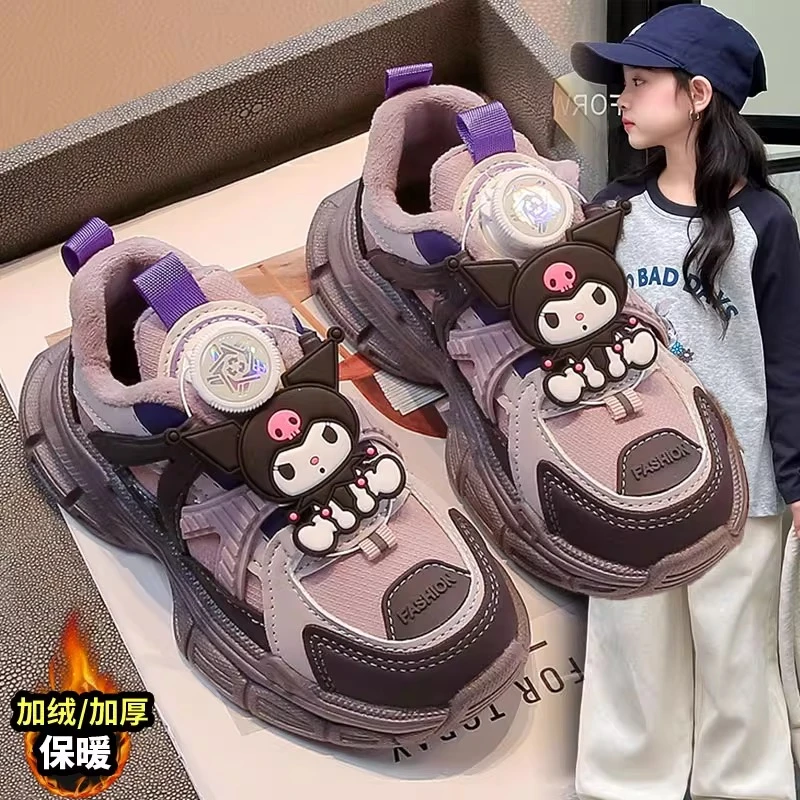 女童棉鞋2025新款秋冬季儿童运动老爹鞋皮面女孩中大童加绒运动鞋