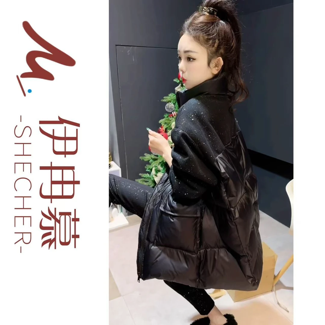 【伊冉慕】欧版冬季新款格雷系亮片拼接特色立领保暖羽绒服89030