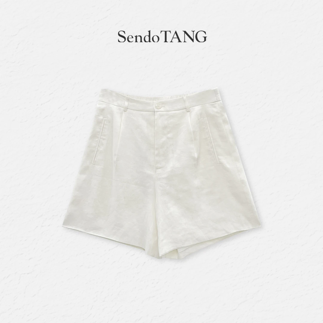 现货亚麻【知宜】胖多女装新款时尚高级感百搭高腰休闲短裤