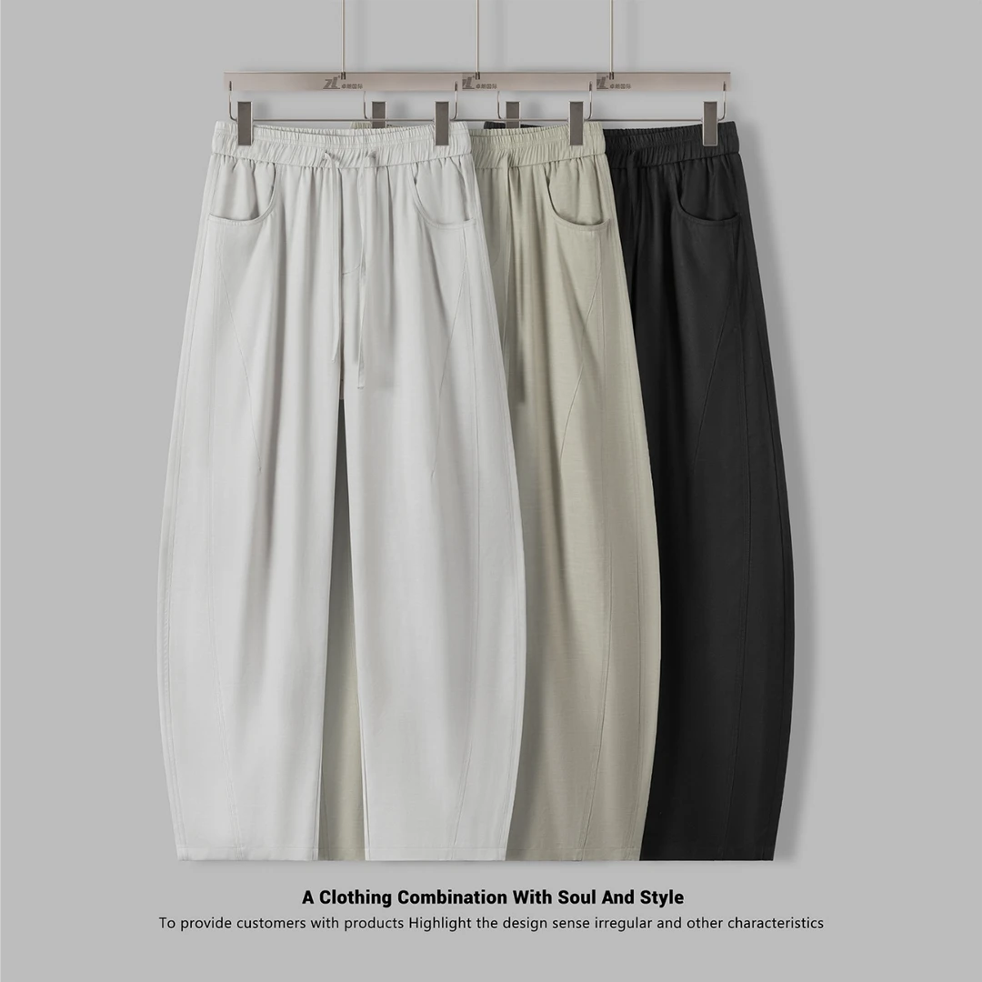 天丝亚麻裤男士休闲裤夏季弯刀裤冰丝阔腿裤