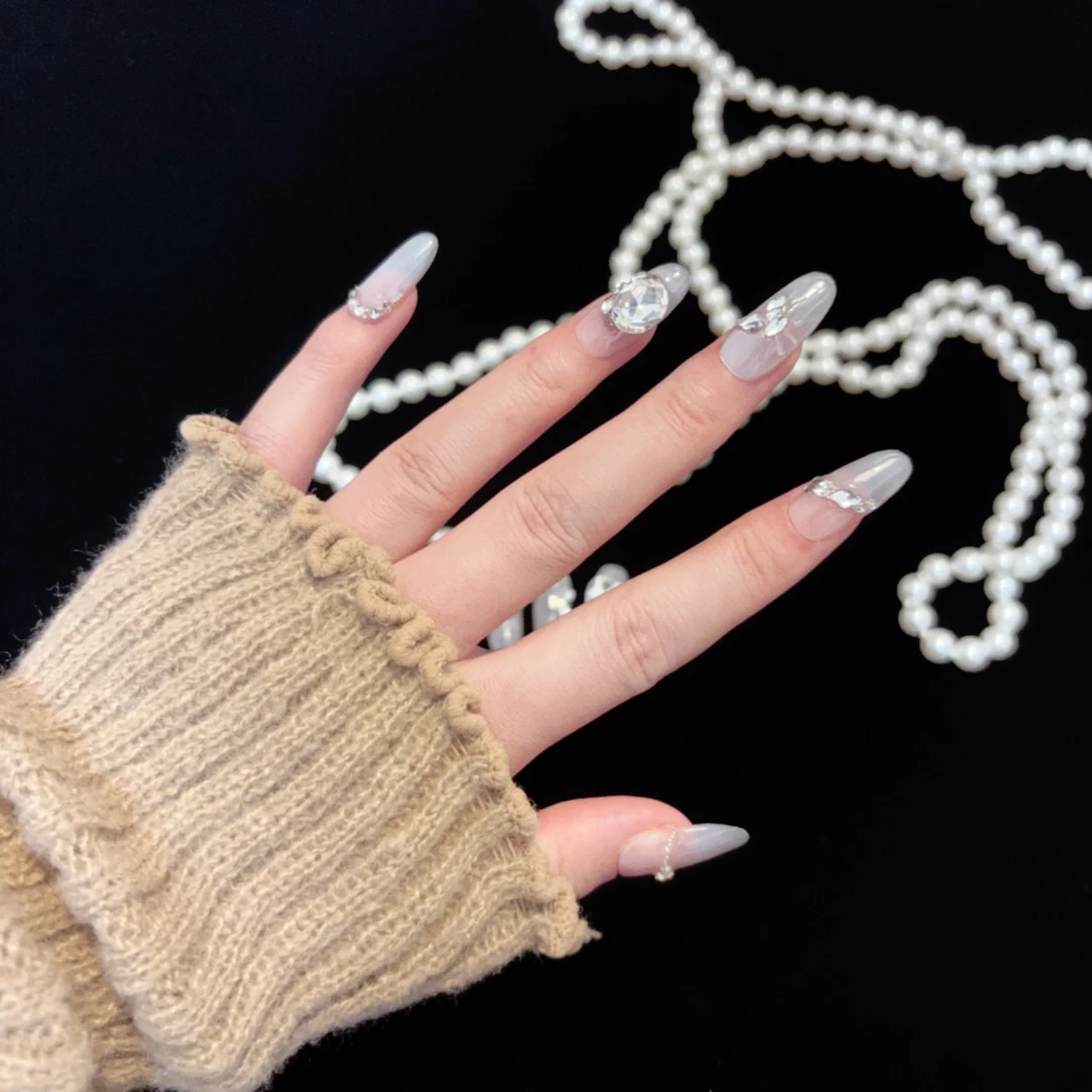 【B053】手工穿戴甲法式猫眼渐变爆闪显白公主千金风美甲