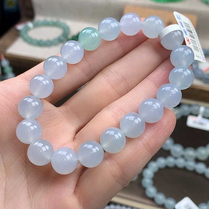 翡翠未镶嵌手链冰蓝+绿，货头