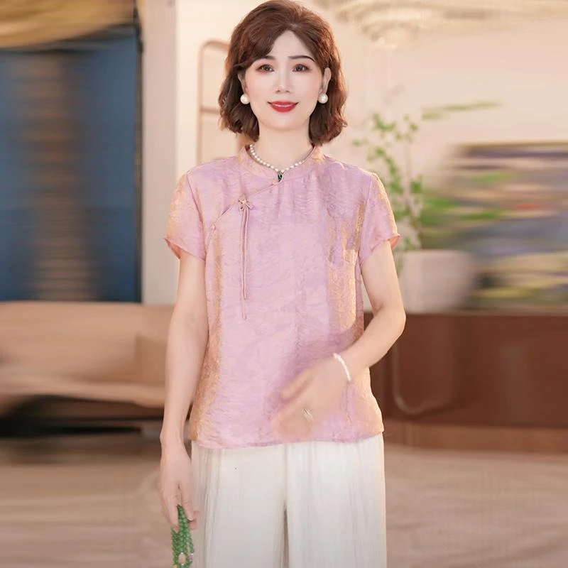 中年妈妈夏季新中式上衣服2025新款洋气中老年女装国风上衣