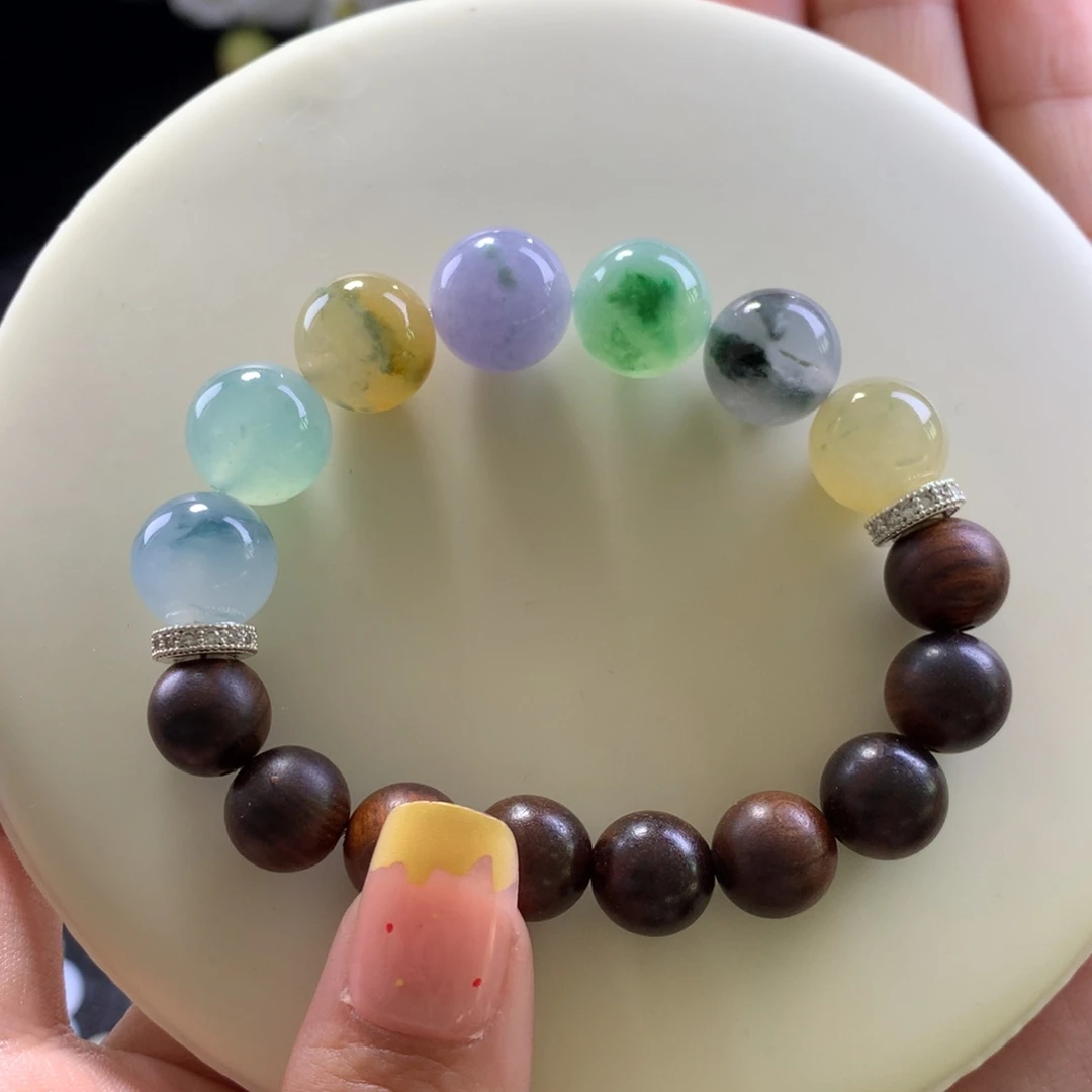 翡翠未镶嵌手串浓彩飘花