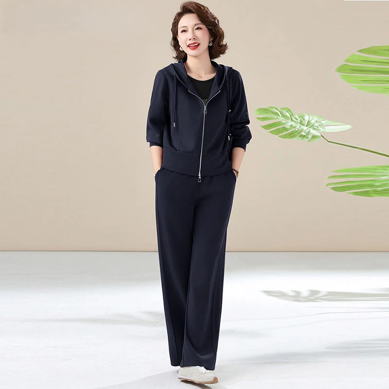罗蒙妈妈运动套装春秋洋气大码40岁50中老年女秋装休闲时尚两件套