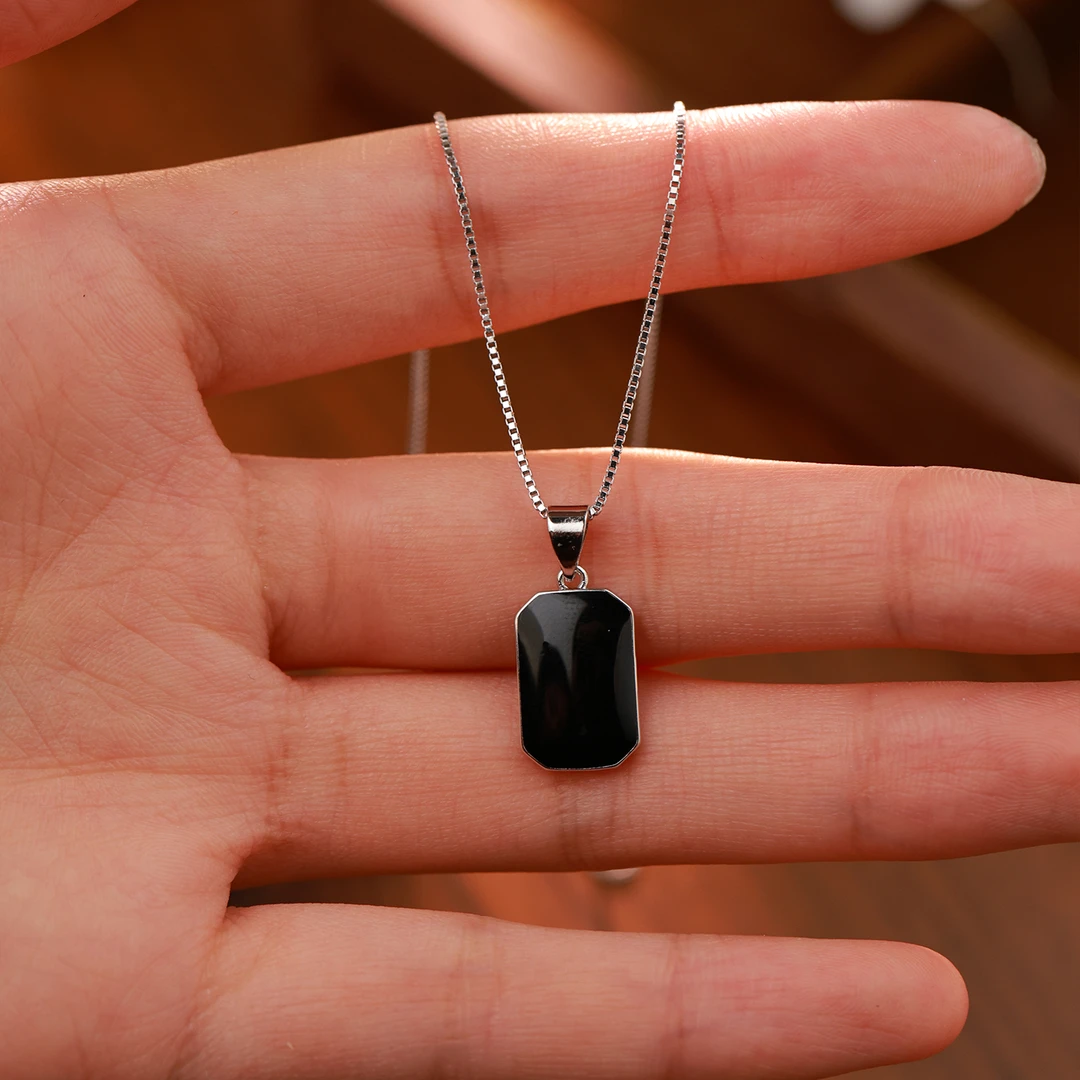 CUOOYINO/初影 坠链均925银 【双面黑牌】轻奢时尚锁骨链女百搭项链