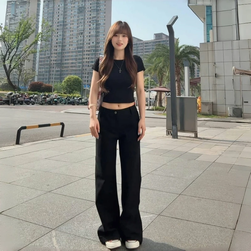 180高个子175加长黑色窄版阔腿牛仔裤女高腰显瘦宽松直筒裤拖地裤