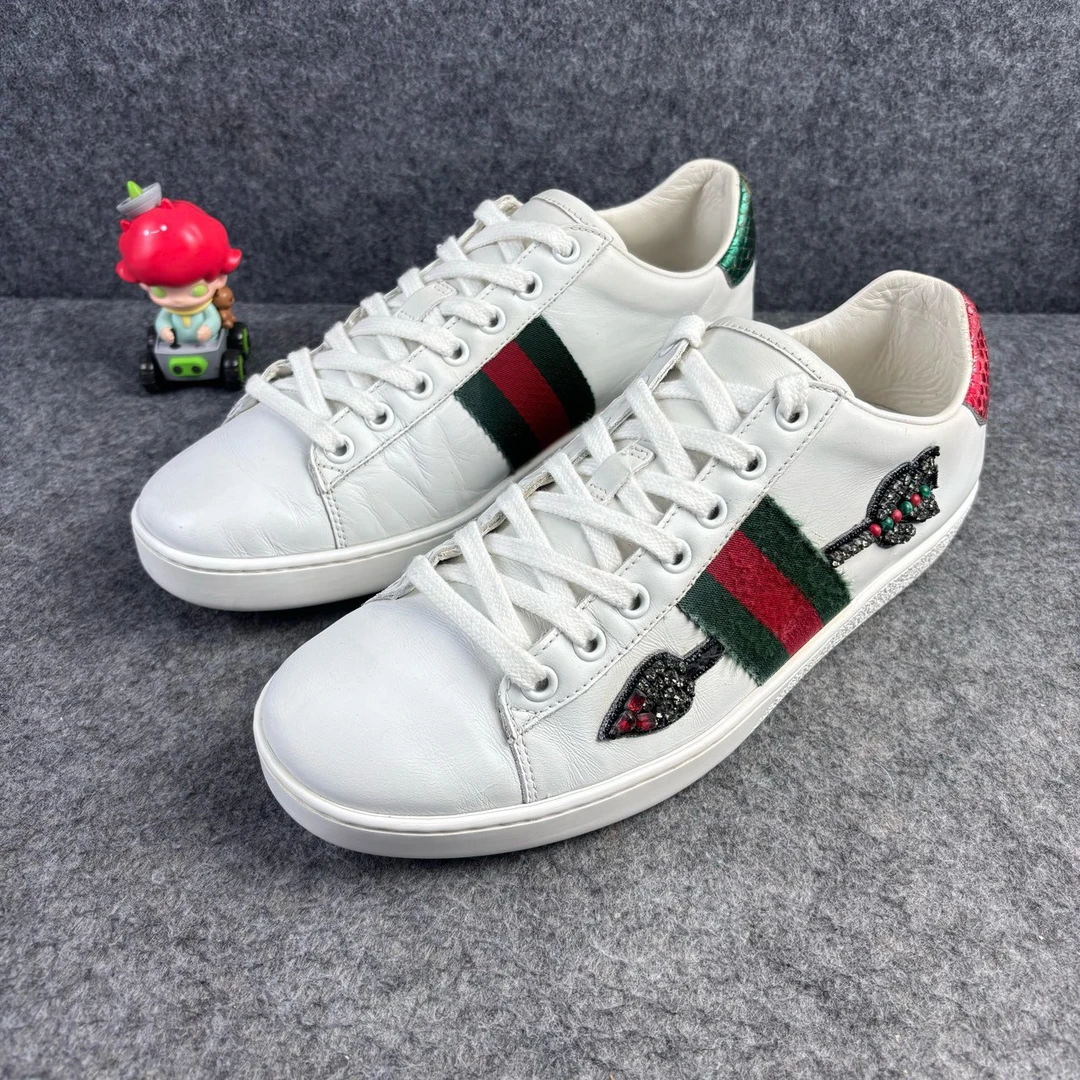 95新 GUCCI/古驰 （福利）ACE箭头小白鞋 37.5码 YLP1687
