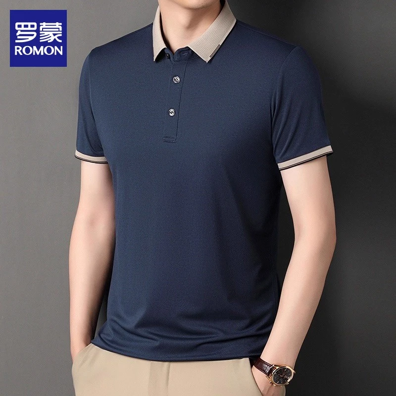 罗蒙白色短袖Polo衫男士2025夏季薄款翻领上衣服休闲半袖t恤男装
