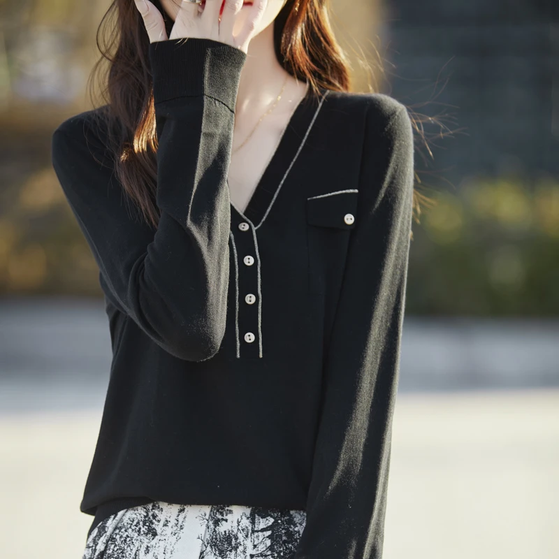 【扬子纱】小香风V领金银丝女士羊毛衫60支精纺100%纯羊毛RMS-J063