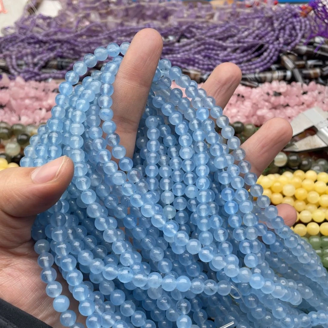 玛瑙/玉髓珠宝半成品未镶嵌两条装6mm海蓝宝圆珠