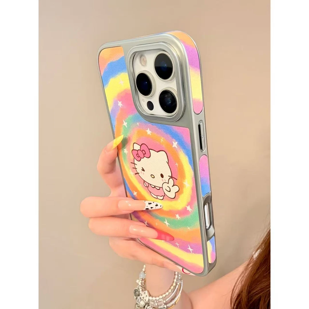 可爱卡通KT侧贴图案四包金属漆壳适用于苹果17/16/15/14保护壳