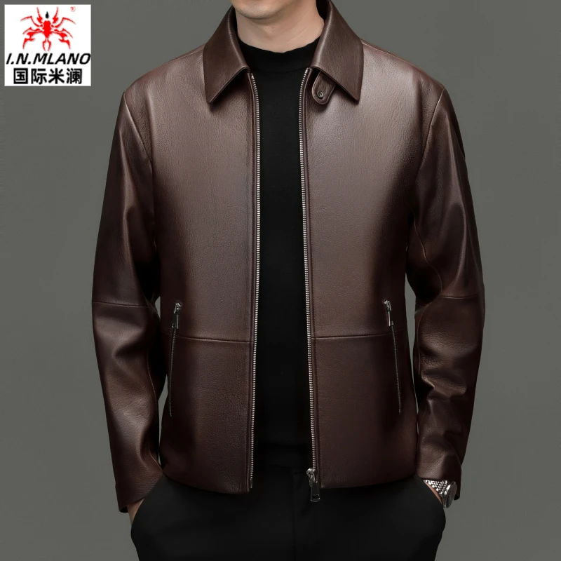 【绵羊皮】海宁真皮皮衣翻领新款男士机车服春秋短款皮夹克外套男款