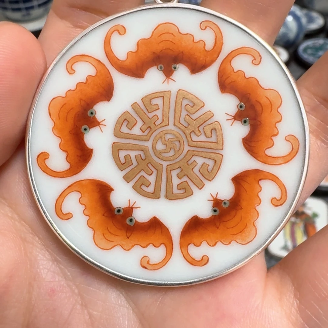 *****瓷片金五福挂件一个