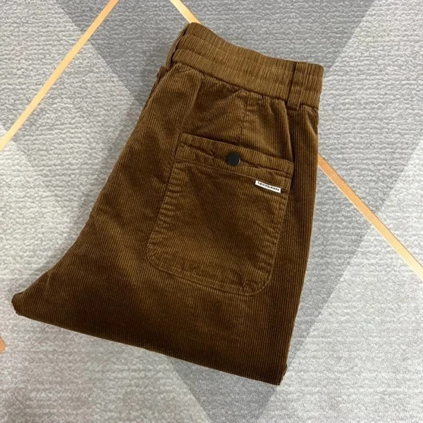 春季新款灯芯绒弹力舒适纯色百搭宽松小直脚条绒裤【9135】