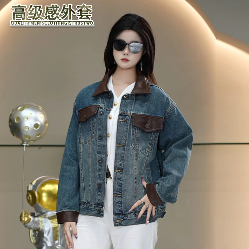 皮领耐磨牛仔外套男生秋冬季新款潮流水洗宽松上衣休闲时尚夹克男